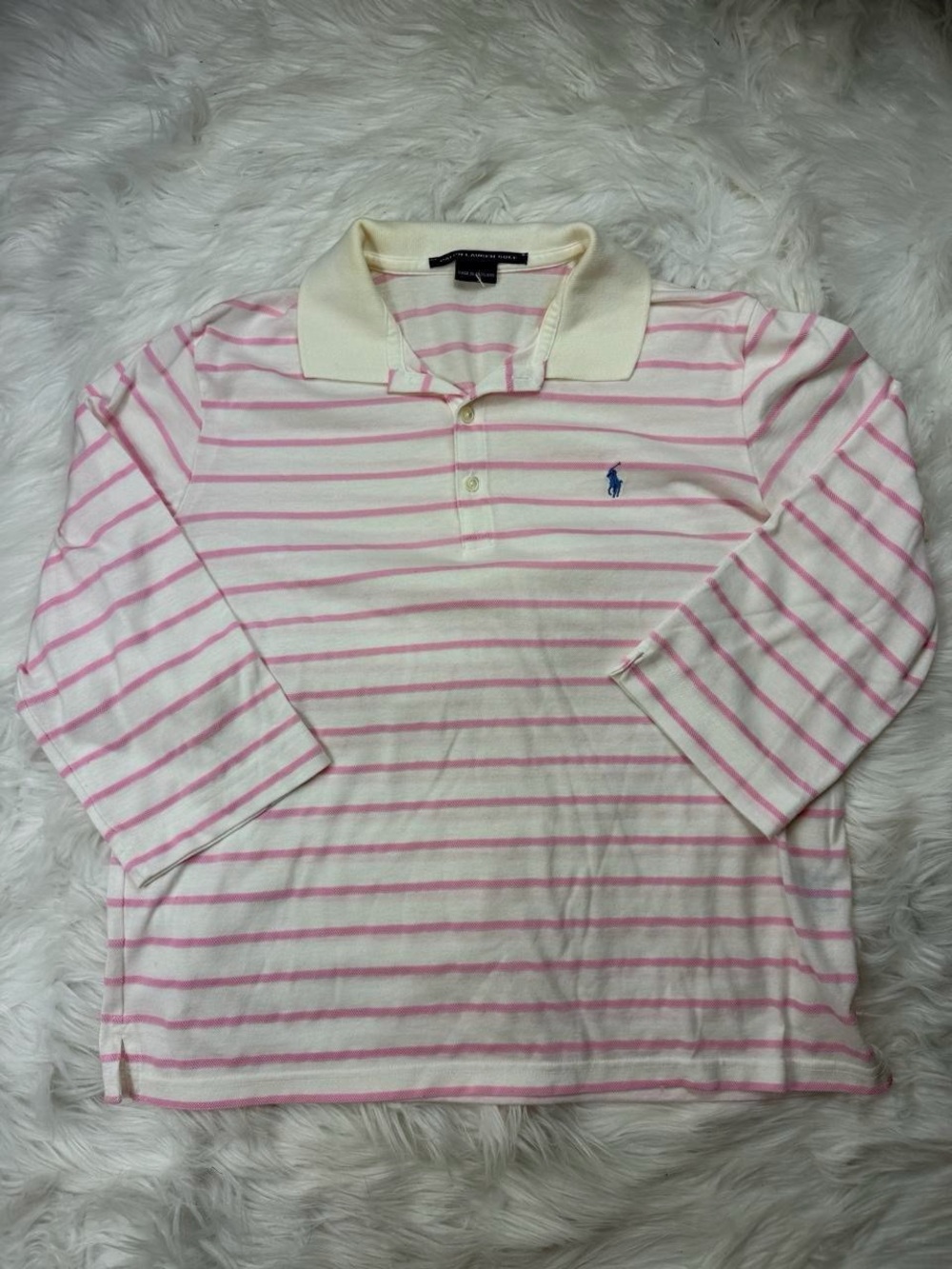 Ralph Lauren Cream Polo with Pink Stripes